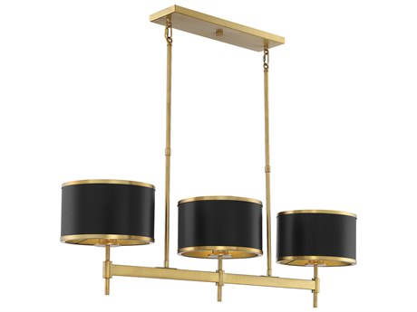 Savoy House Delphi 3-Light Black Warm Brass Drum Linear Island Pendant