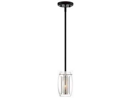 Savoy House Dunbar 1-Light Matte Black With Polished Chrome Accents Glass Cylinder Mini Pendant