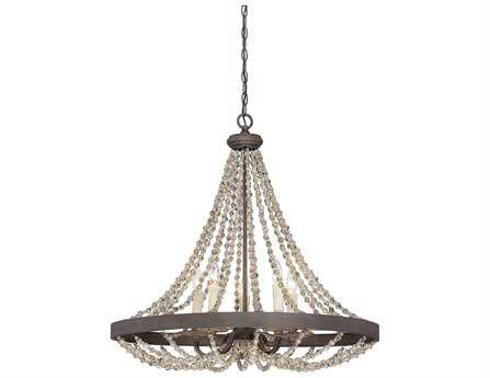 Savoy House Mallory 5-Light Fossil Stone Bronze Crystal Pendant