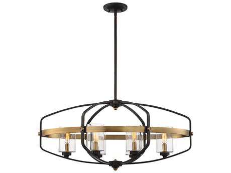 Savoy House Kirkland 6-Light English Bronze Warm Brass Glass Cylinder Linear Island Pendant