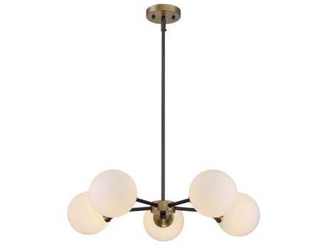 Savoy House Meridian 5-Light Oil Rubbed Bronze Natural Brass Glass Globe Sputnik Chandelier