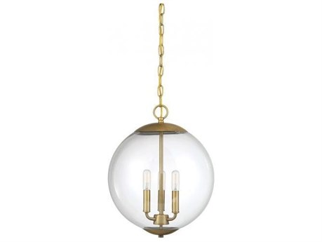 Savoy House Meridian 3-Light Natural Brass Glass Globe Geometric Mini Pendant