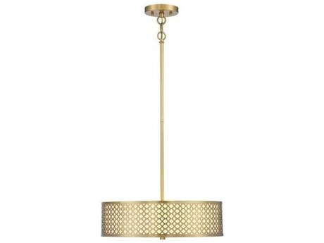 Savoy House Meridian 3-Light Natural Brass Drum Geometric Pendant