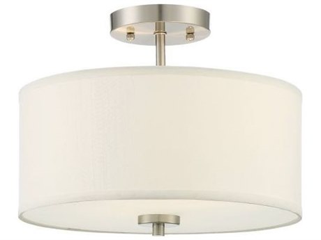 Savoy House Meridian 2-Light Brushed Nickel White Drum Semi Flush Mount