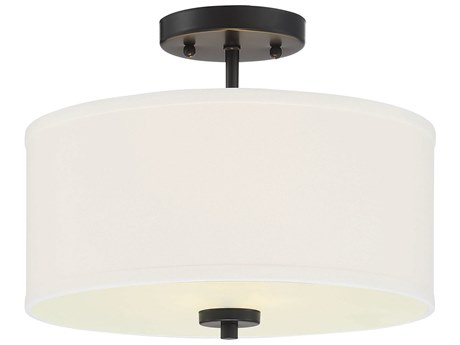 Savoy House Meridian 2-Light Matte Black White Drum Semi Flush Mount