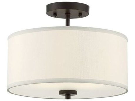 Savoy House Meridian 2-Light Oil Rubbed Bronze White Drum Semi Flush Mount
