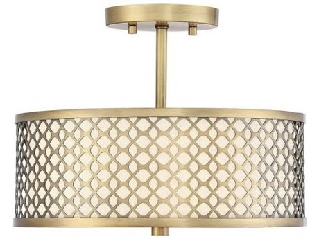 Savoy House Meridian 2-Light Natural Brass Drum Geometric Semi Flush Mount