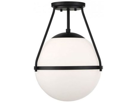 Savoy House Meridian 1-Light Matte Black Glass Globe Semi Flush Mount