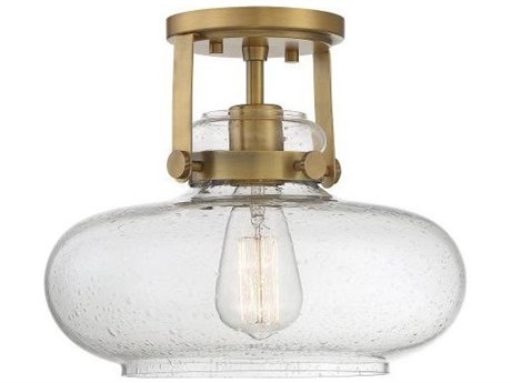 Savoy House Meridian 1-Light Natural Brass Glass Globe Geometric Semi Flush Mount