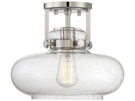 Savoy House Meridian 1-Light Polished Nickel Glass Globe Geometric Semi Flush Mount