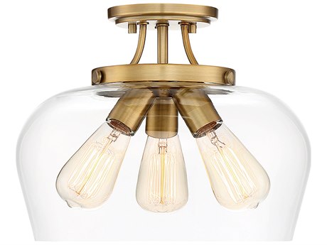 Savoy House Octave 3-Light Warm Brass Glass Bowl Semi Flush Mount