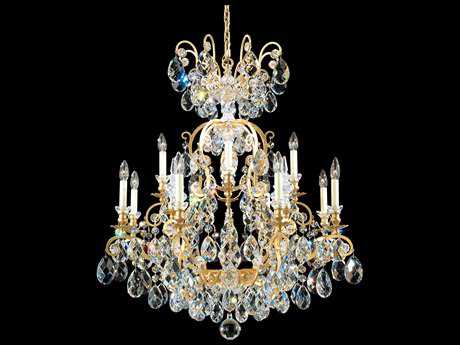 Schonbek 13-Light Gold Crystal Candelabra Chandelier