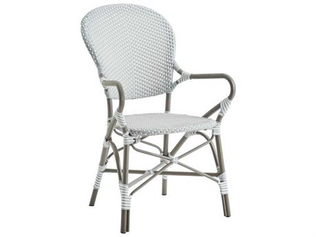 Sika Design Alu Affaire Aluminum Taupe Stackable Isabell Dining Arm Chair in Grey/White Dots