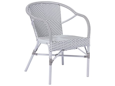 Sika Design Alu Affaire Aluminum White Madelaine Stackable Dining Arm Chair in White/Cappuccino Dots