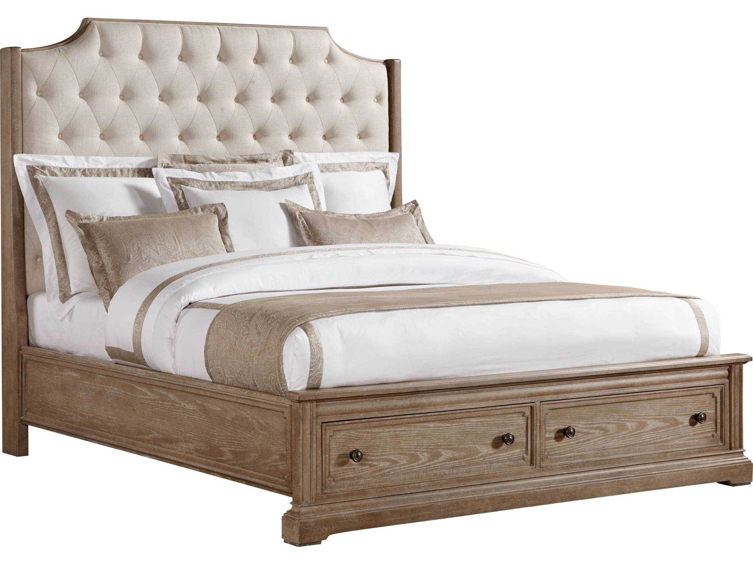 Stanley Furniture Wethersfield Estate Brimfield Oak King Upholstered Storage Bed