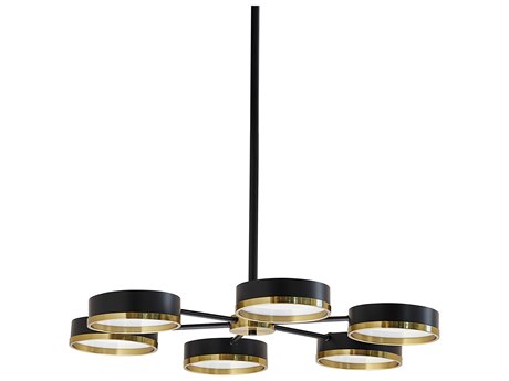 Sunpan Ikon 6-Light Gold Black Glass LED Geometric Round Chandelier