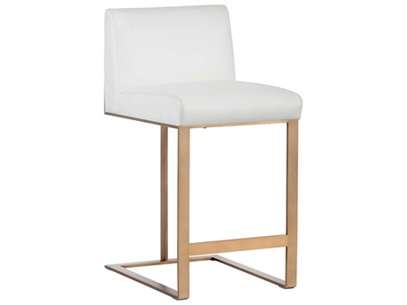 Sunpan Ikon Dean Leather Cantina White Antique Brass Counter Stool