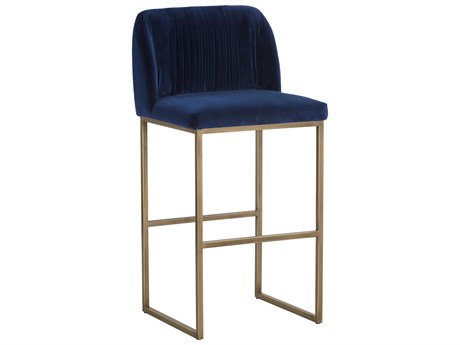 Sunpan Mixt Nevin Upholstered Sapphire Blue Antique Brass Bar Stool