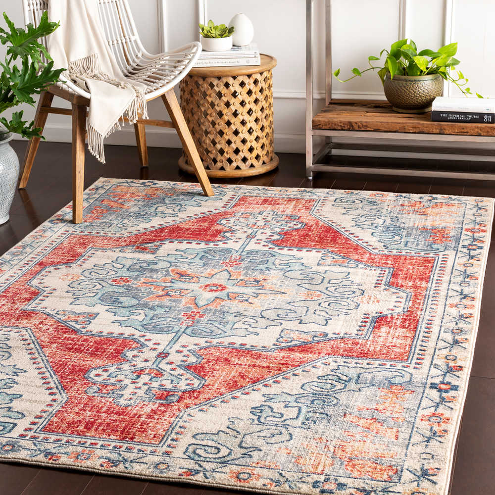 Surya Bohemian Bright Red Beige Taupe, Teal And Red Area Rug