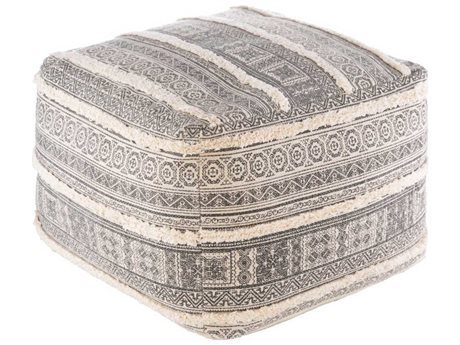 Surya Busan Beige Charcoal Khaki Brown Upholstered Ottoman