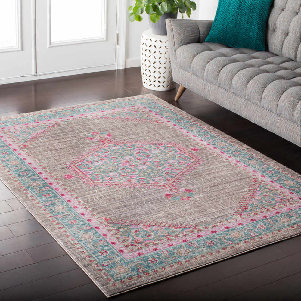 Surya Germili Teal / Taupe Bright Pink Rectangular Area Rug SYGER2315REC
