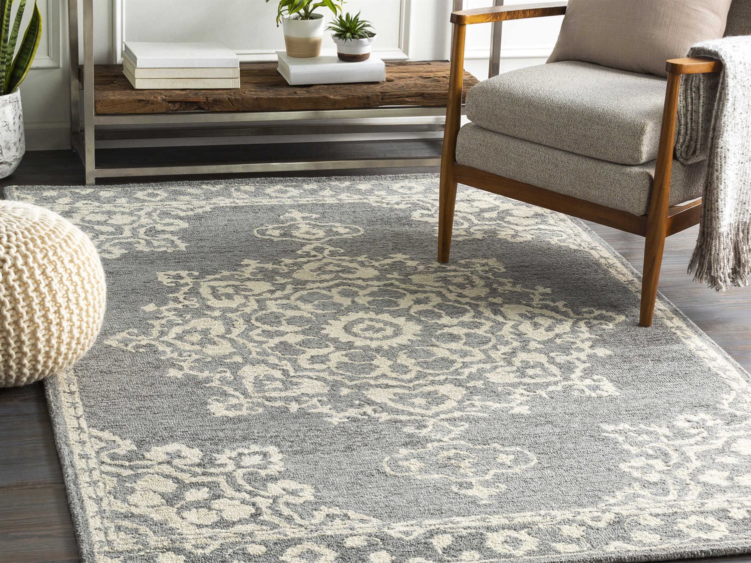 Surya Granada Medium Gray   Beige   Charcoal Rectangular Area Rug 