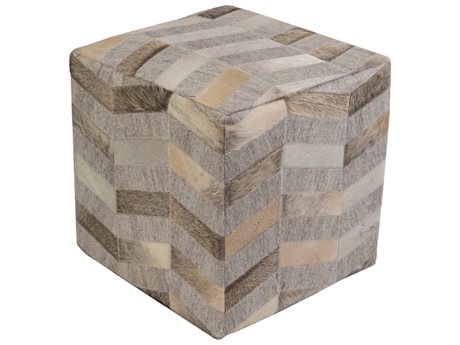 Surya Medora Gray Cream Light Leather Ottoman