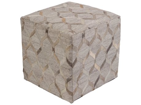 Surya Medora Gray Cream Light Leather Ottoman