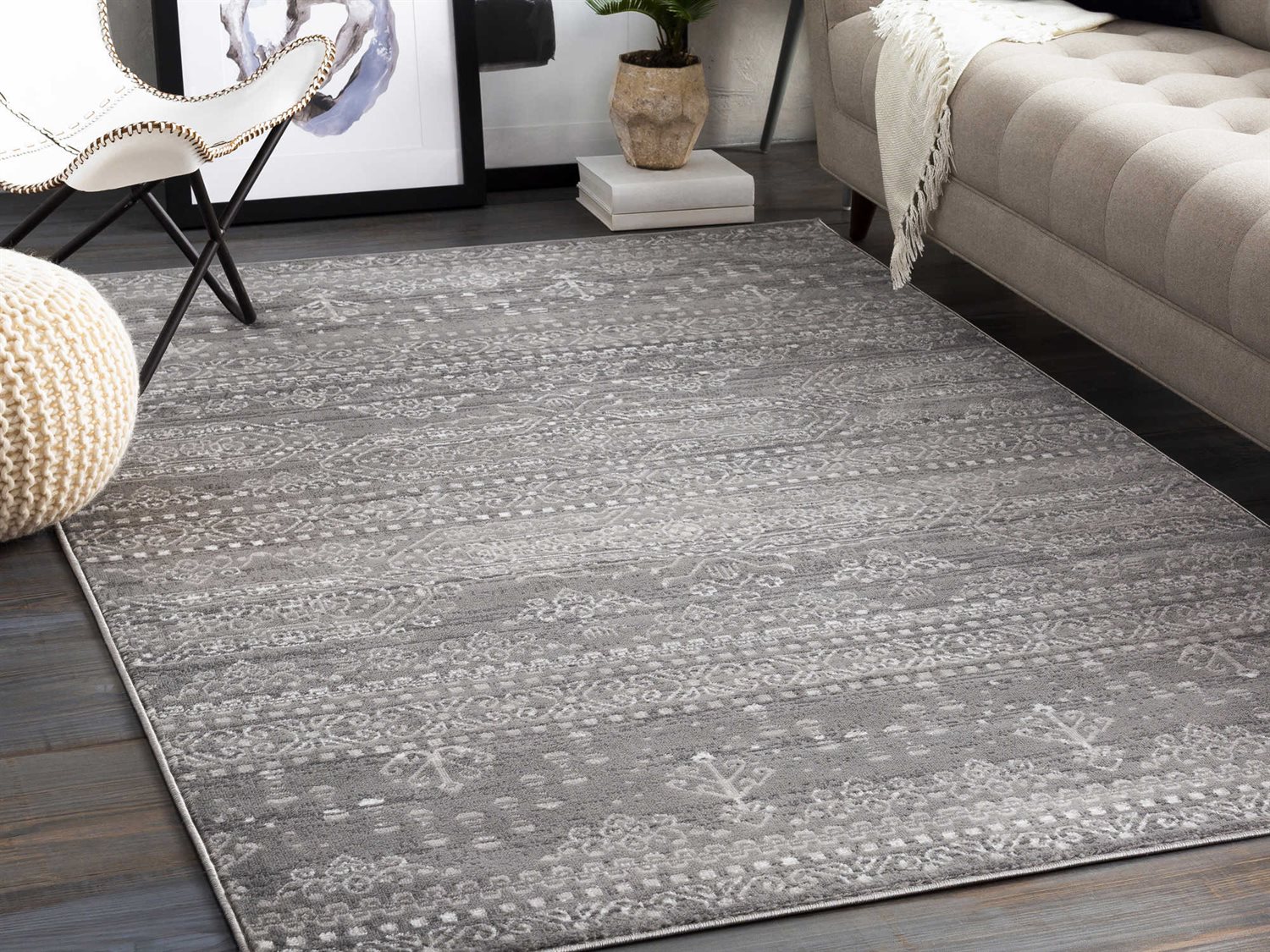 Surya Monte Carlo Light Gray / Charcoal / White Rectangular Area Rug