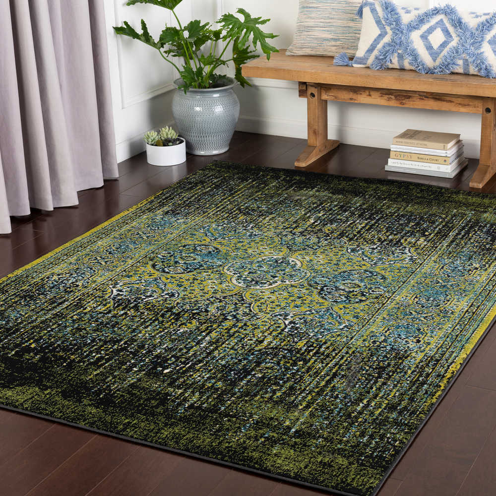 Surya Mumbai Aqua / Lime / Grass Green / Black Rectangular Area Rug
