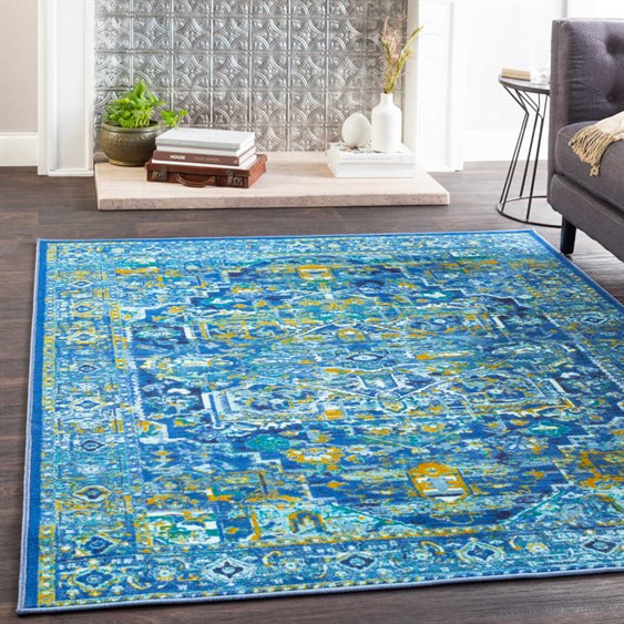 Surya Parker Dark Blue Pale Teal Saffron Aqua Navy Rectangular Area Rug
