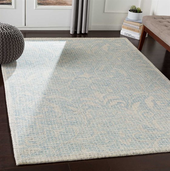 Surya Piastrella Aqua Denim White Light Gray Medium Rectangular Area Rug