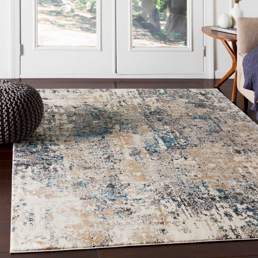 Surya Pune Taupe Charcoal Beige Camel, Teal And Brown Rug
