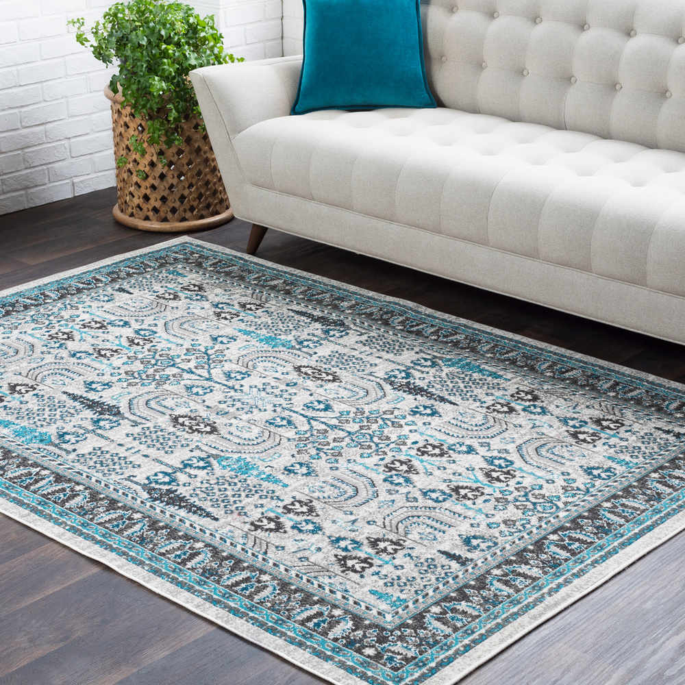 Surya Rafetus Teal Um Gray Charcoal Black White Rectangular Area Rug