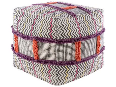 Surya Raja Burnt Orange Dark Purple Bright Pink Yellow Beige Upholstered Ottoman
