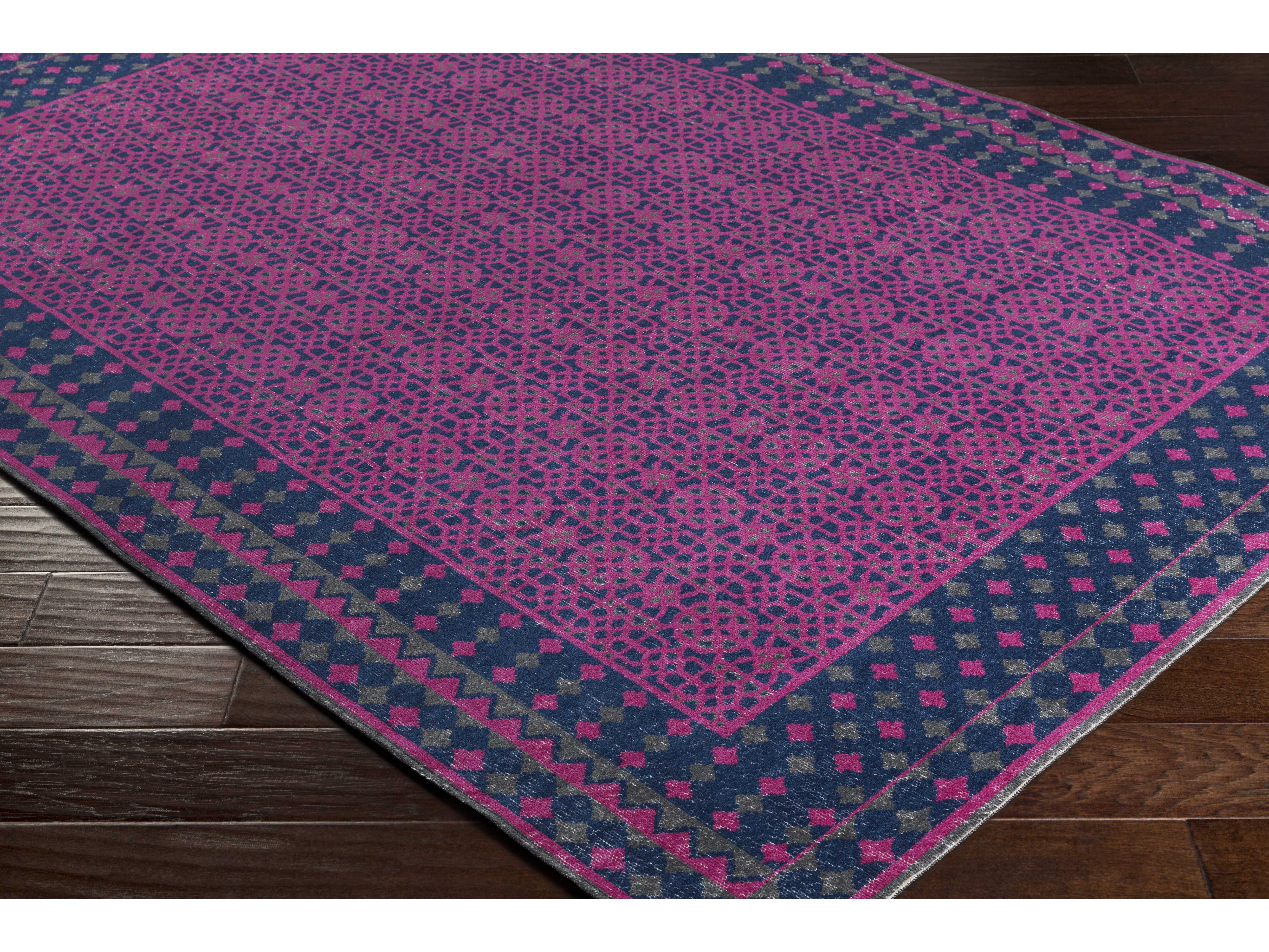 Surya Tessera Rectangular Bright Pink Navy Grey Area Rug