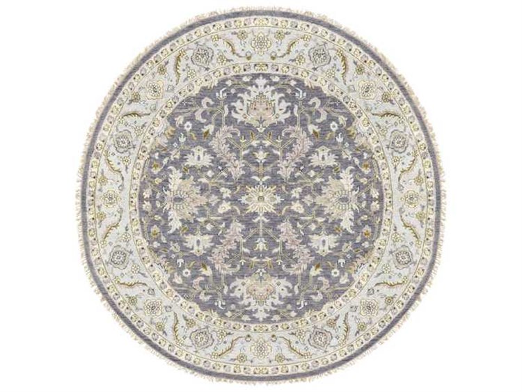 Surya Zeus 8 Round Charcoal Sky Blue Dark Brown Area Rug
