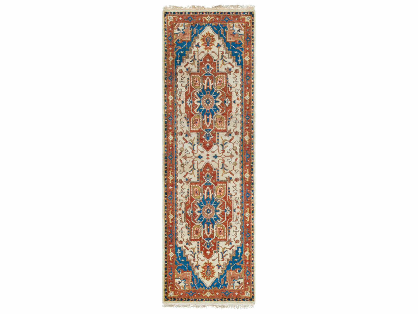 Surya Zeus Burnt Orange Sky Blue Camel Runner Area Rug