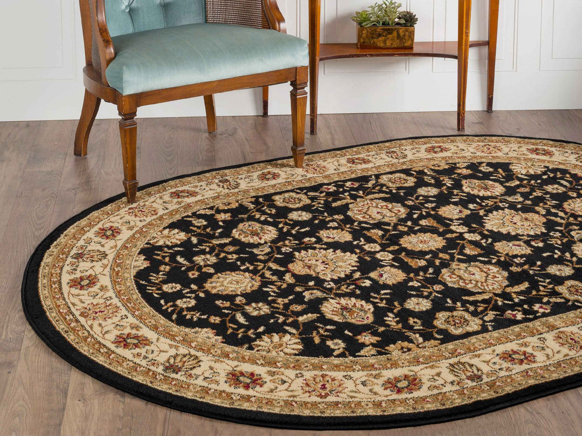 Tayse Rugs Elegance Raleigh Black Oval Area Rug | TAELG5143OVA