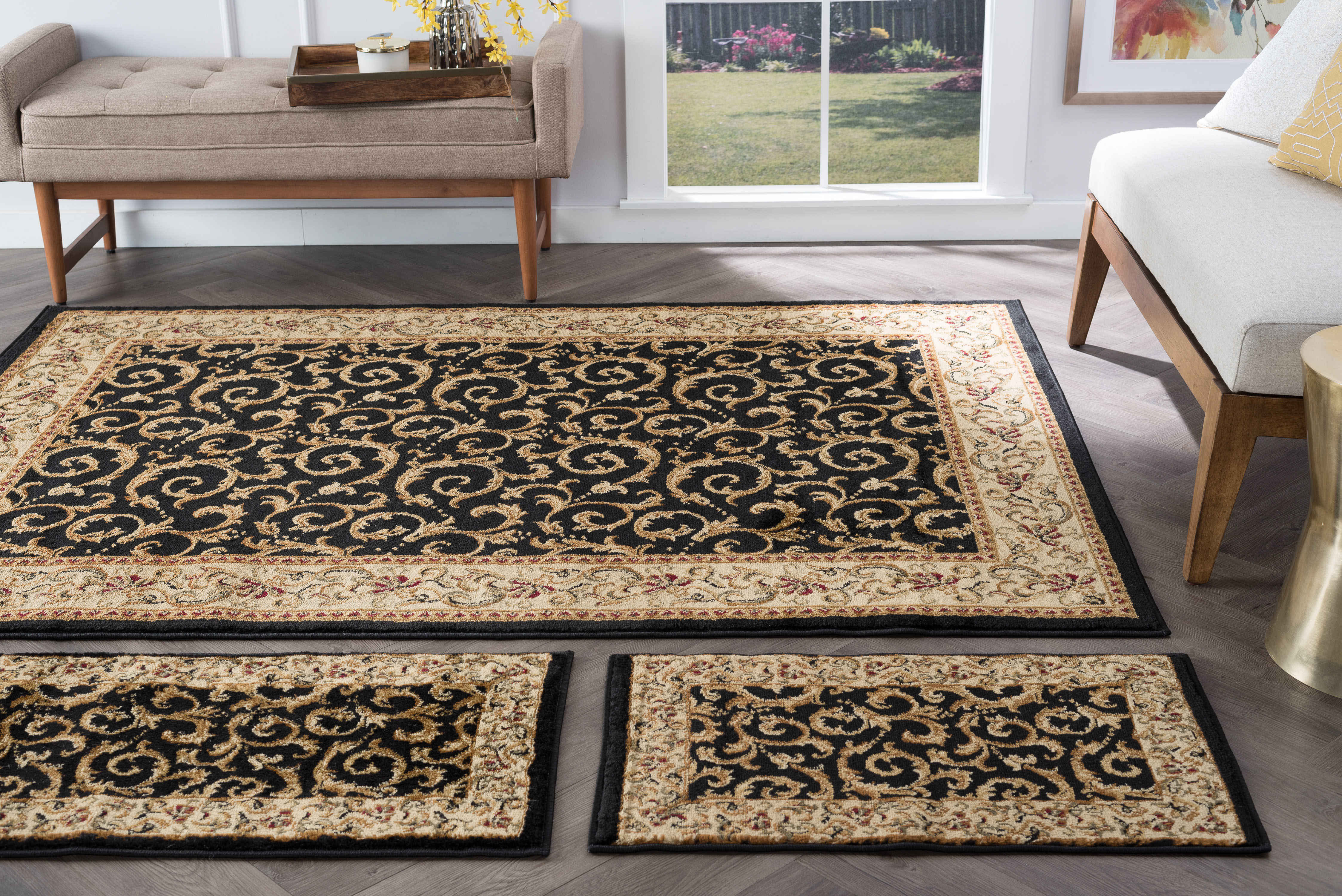 Tayse Rugs Elegance Westminster Black Area Rug Set TAELG5403SET