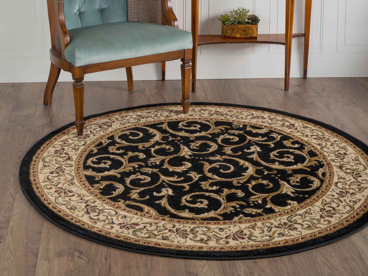 Tayse Rugs Elegance Westminster Black Round Area Rug | TAELG5403ROU