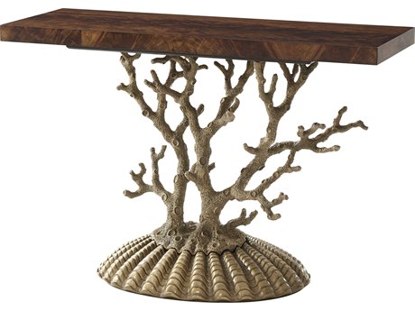 Theodore Alexander Rectangular Wood Flame Veneer Georgian Console Table