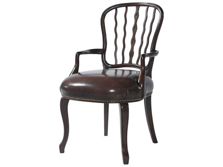 Theodore Alexander Althorp Living History Leather Mahogany Wood Brown Upholstered Arm Dining Chair