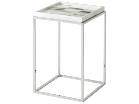 Theodore Alexander Biscayne Square Metal Faux Horn Polished Stainless Steel End Table
