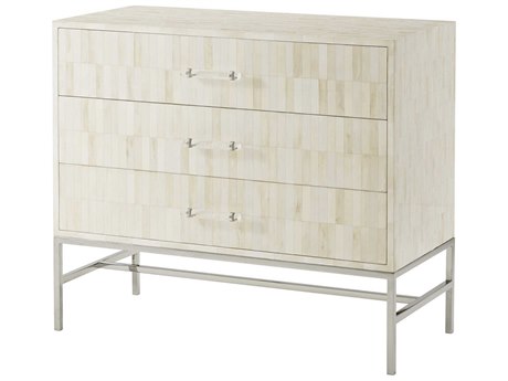 Theodore Alexander Biscayne Hand Painted Faux Bone Stainless Steel White Accent Chest