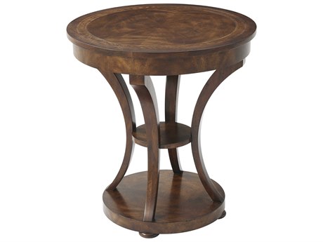 Theodore Alexander Brooksby Round Wood Cerejeira Veneer Mahogany End Table