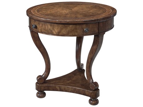 Theodore Alexander Brooksby Round Wood Cerejeira Veneer Mahogany End Table