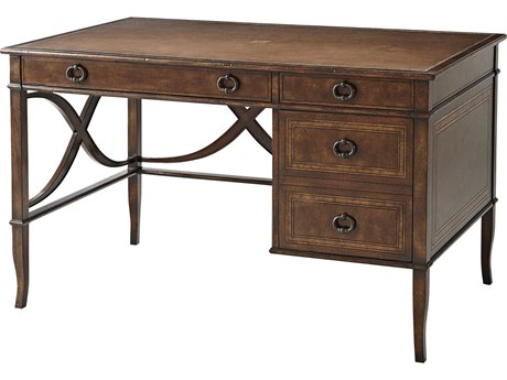 Theodore Alexander Brooksby Cerejeira Veneer Mahogany Leather Brown Wood Secretary Desk