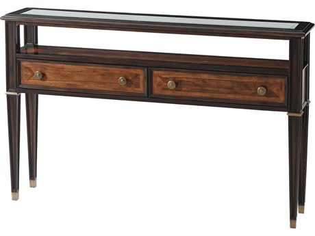 Theodore Alexander Brunello Rectangular Glass Mahogany Oak Parawood Console Table