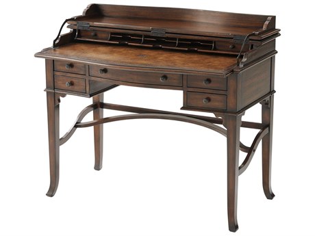 Theodore Alexander Campaign Acacia Leather Brown Wood Secretary Desk